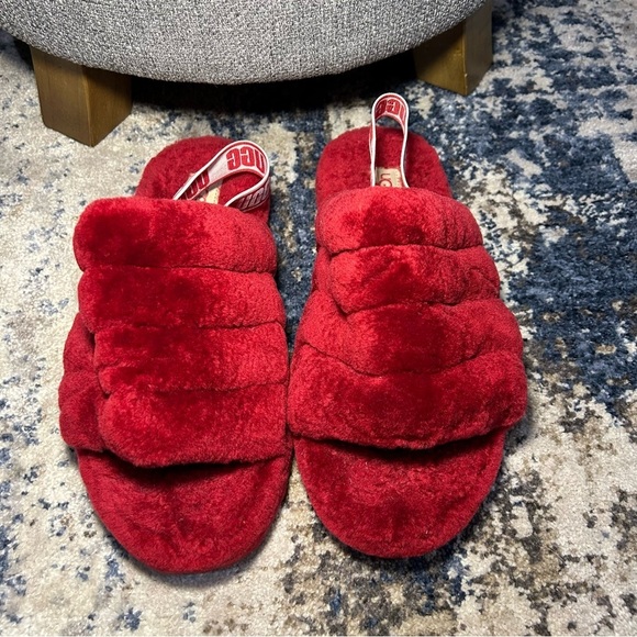 UGG Samba Red Fluff Yeah Slide Slippers Size 6 - Picture 3 of 10